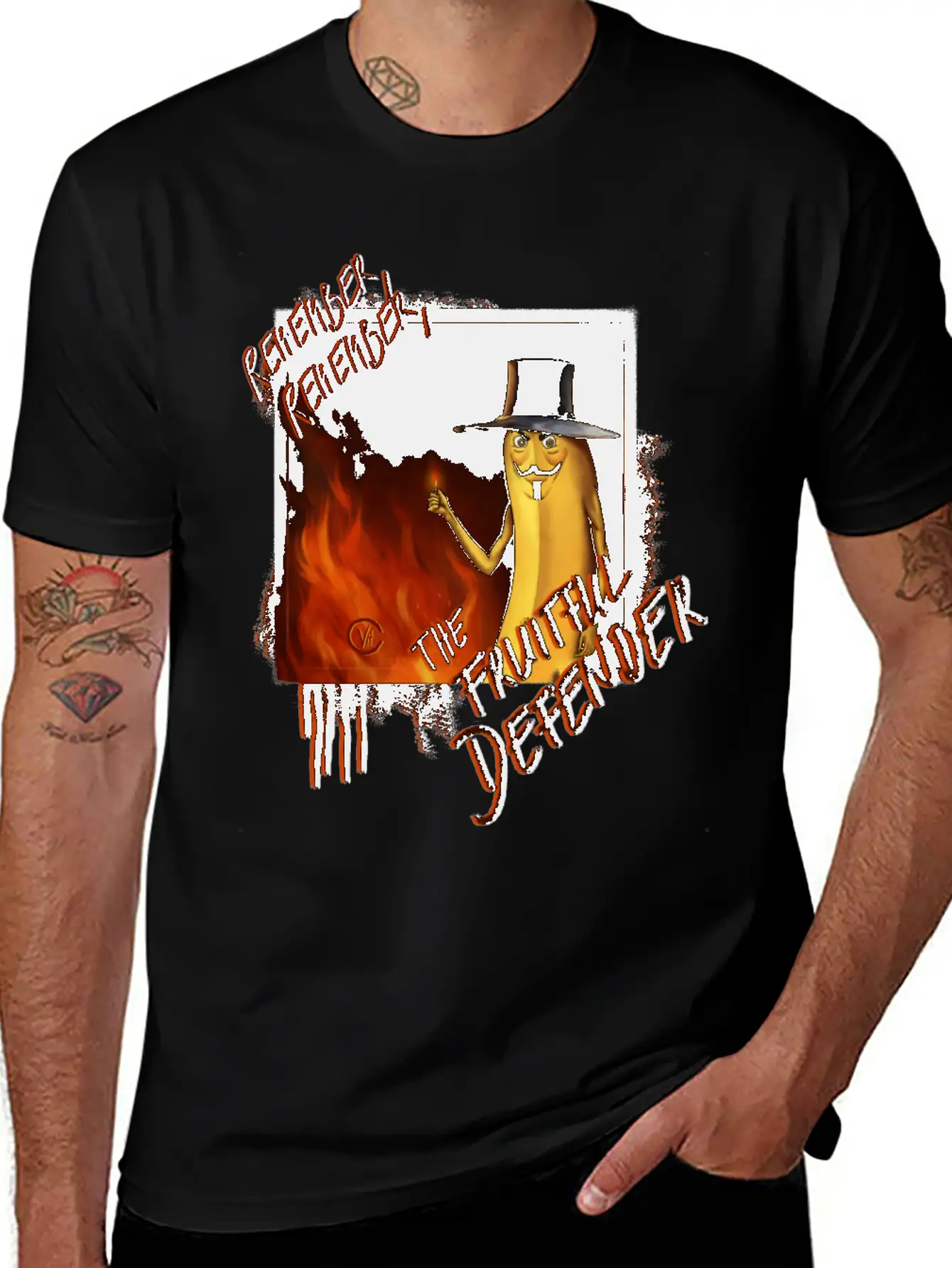 "The Fruitful Defender": Bayana Fawkes Painting Simple Everyday Graphic Tee – Lightweight Summer Wear