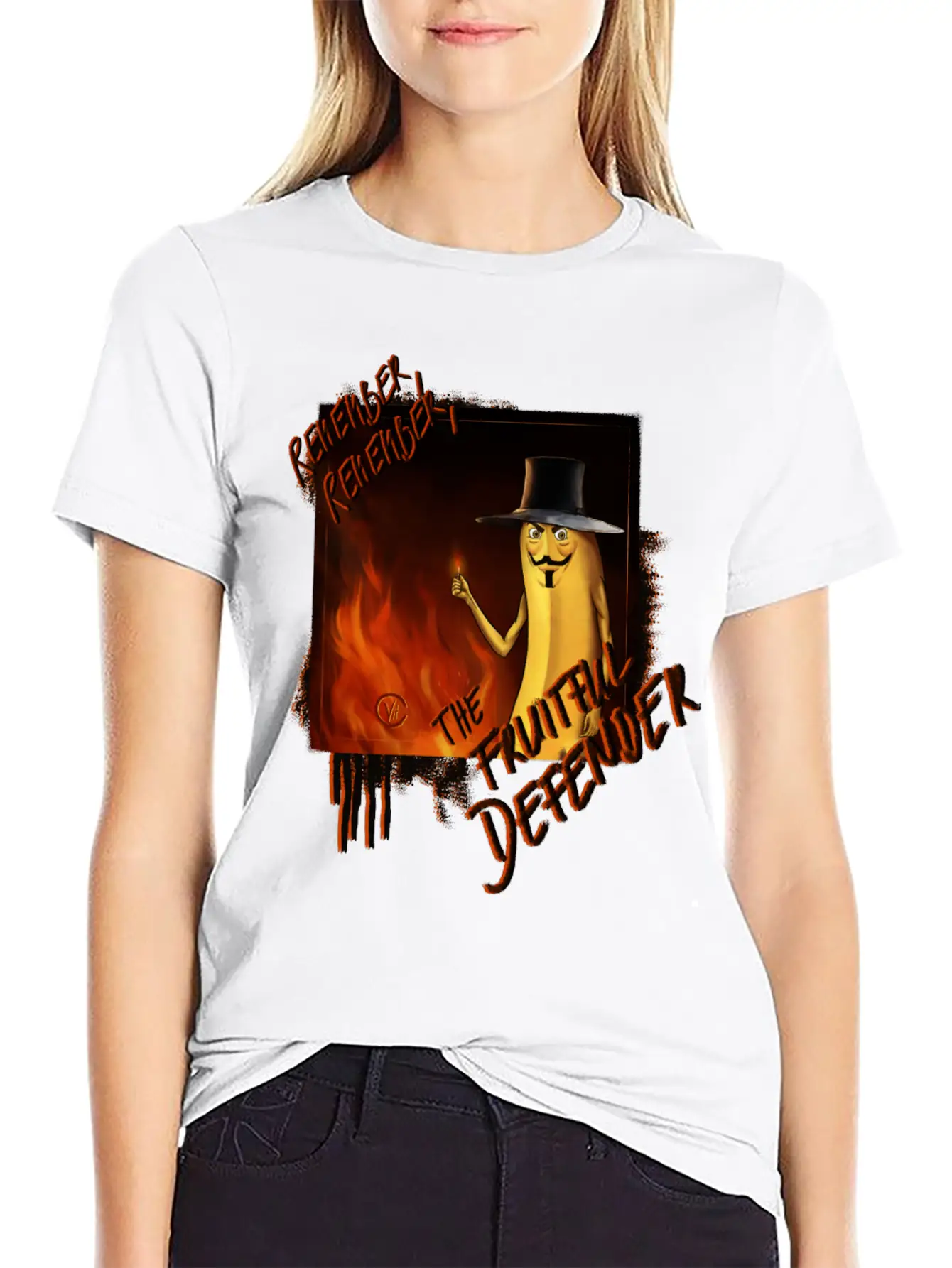 "The Fruitful Defender": Bayana Fawkes Painting Simple Everyday Graphic Tee – Lightweight Summer Wear