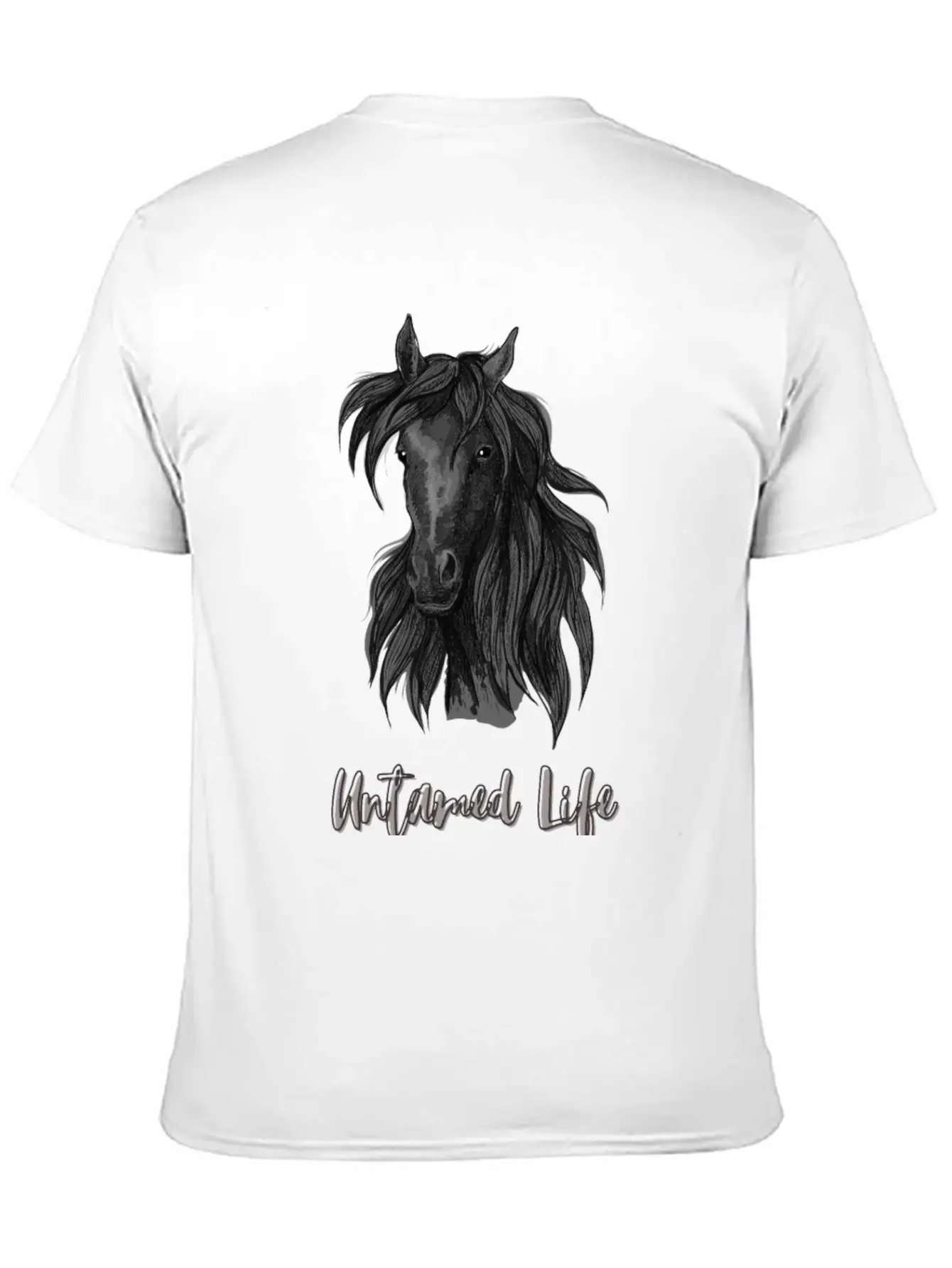 "Untamed Life" Horse Graphic Illustration Design Unisex Short Sleeve Soft Cotton T-Shirt – Casual Everyday Wear