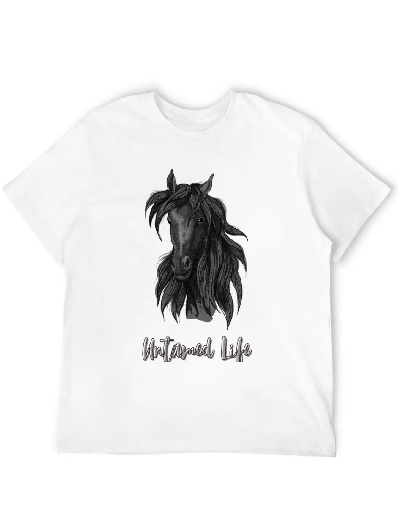 "Untamed Life" Horse Graphic Illustration Design Unisex Short Sleeve Soft Cotton T-Shirt – Casual Everyday Wear