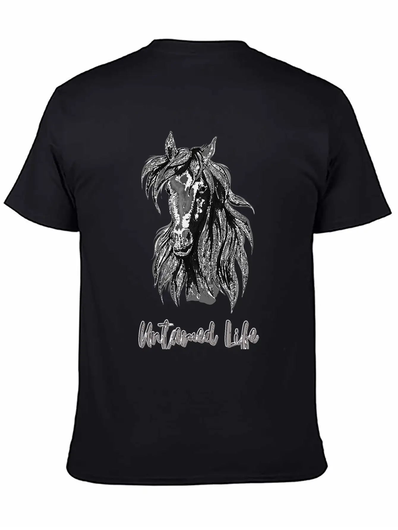 "Untamed Life" Horse Graphic Illustration Design Unisex Short Sleeve Soft Cotton T-Shirt – Casual Everyday Wear