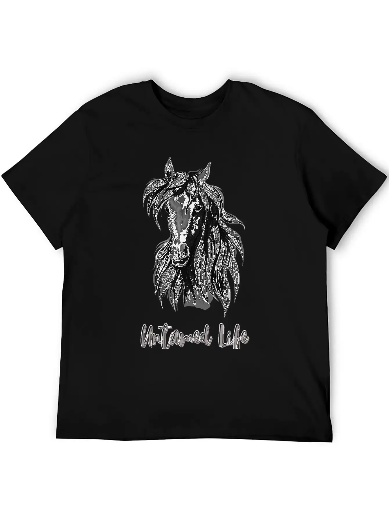 "Untamed Life" Horse Graphic Illustration Design Unisex Short Sleeve Soft Cotton T-Shirt – Casual Everyday Wear