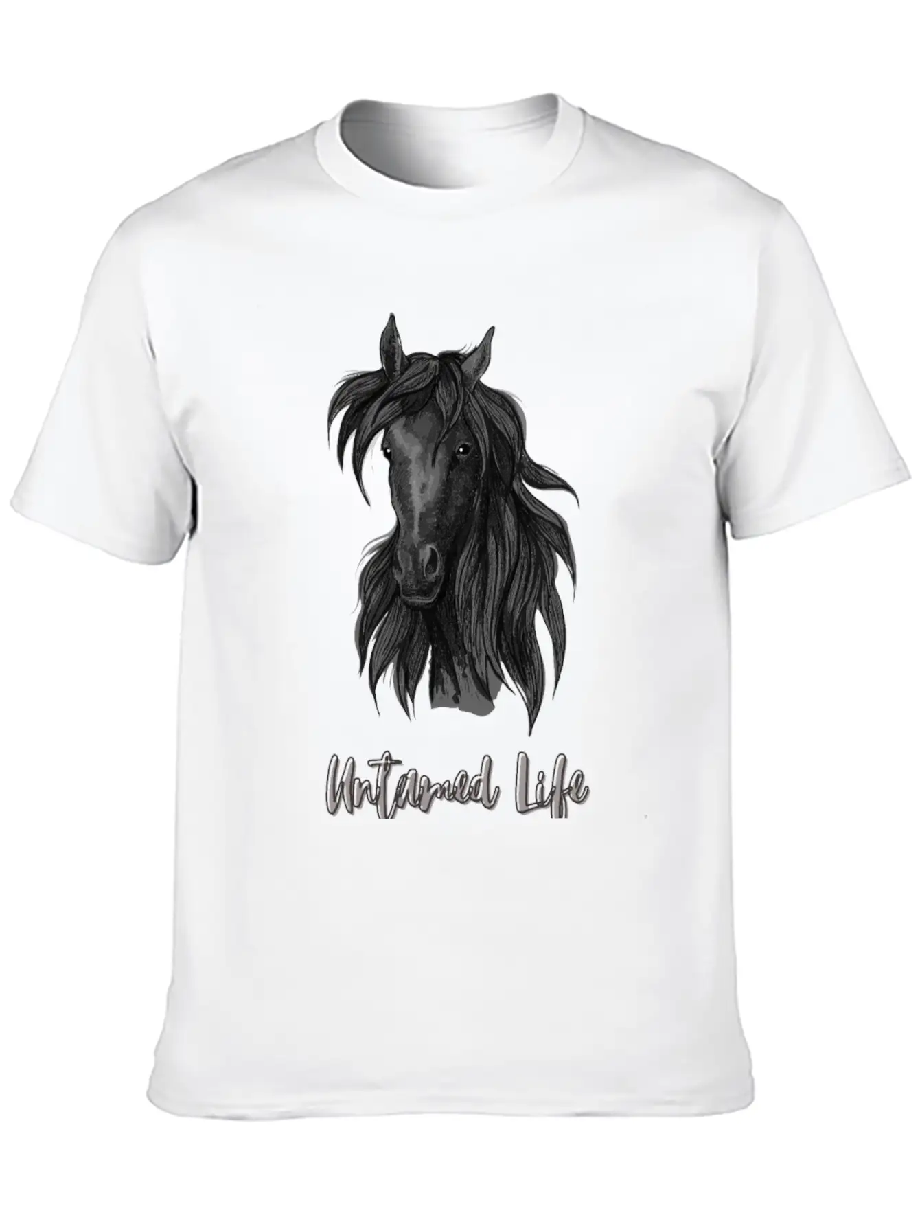 "Untamed Life" Horse Graphic Illustration Design Unisex Short Sleeve Soft Cotton T-Shirt – Casual Everyday Wear