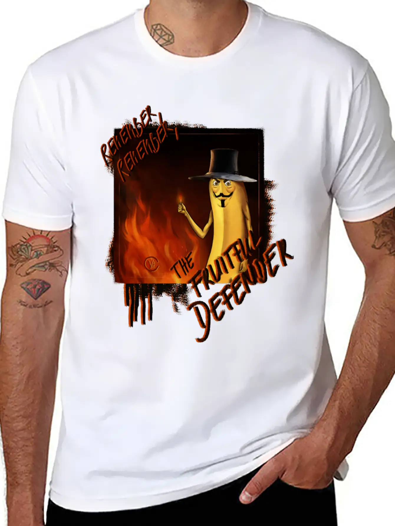 "The Fruitful Defender": Bayana Fawkes Painting Simple Everyday Graphic Tee – Lightweight Summer Wear